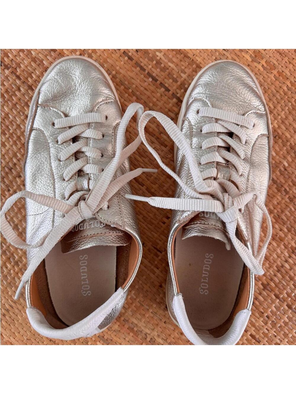 Soludos Gold Leather Sneakers